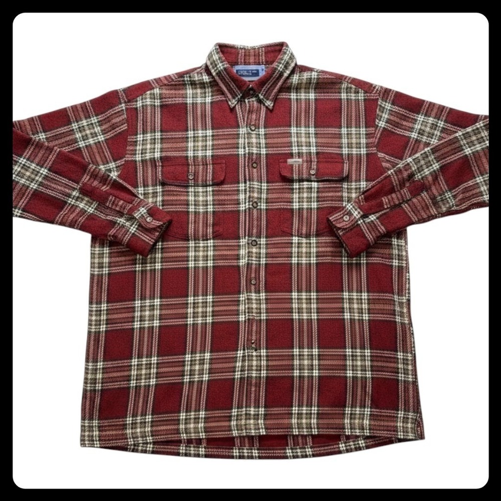 Chaps Ralph Lauren Flannel Shirt Mens Large Red Plaid Wool Blend Outdoor